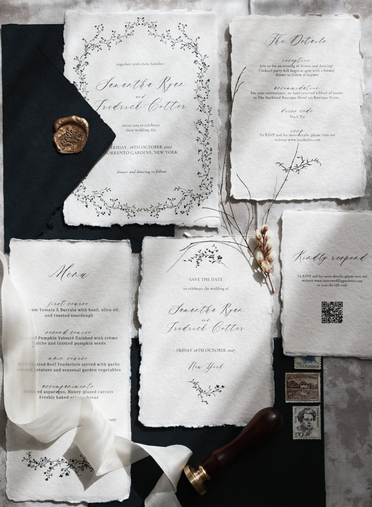 'Samantha' Handmade Paper Wedding Stationery Invitation