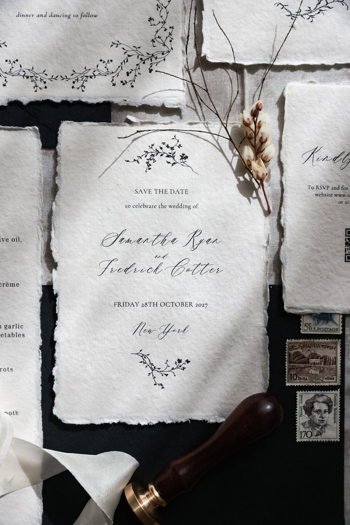 'Samantha' Handmade Paper Wedding Stationery Invitation