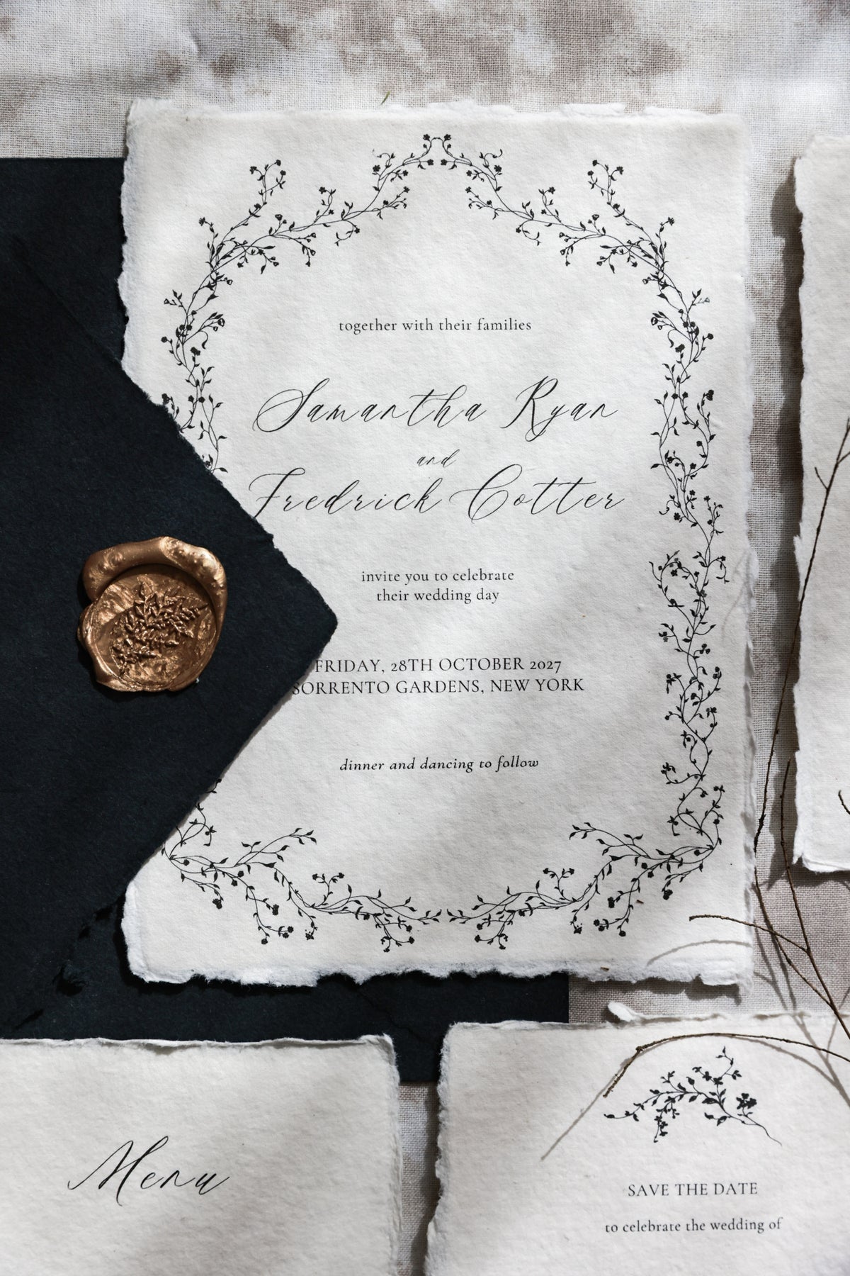 'Samantha' Handmade Paper Wedding Stationery Invitation