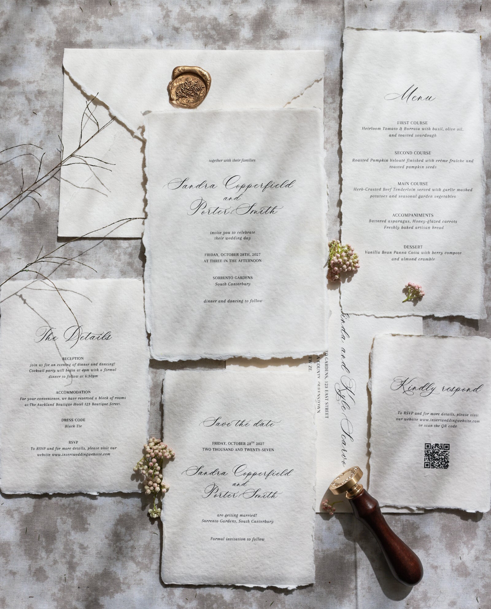 'Sandra' Handmade Paper Wedding Invitation