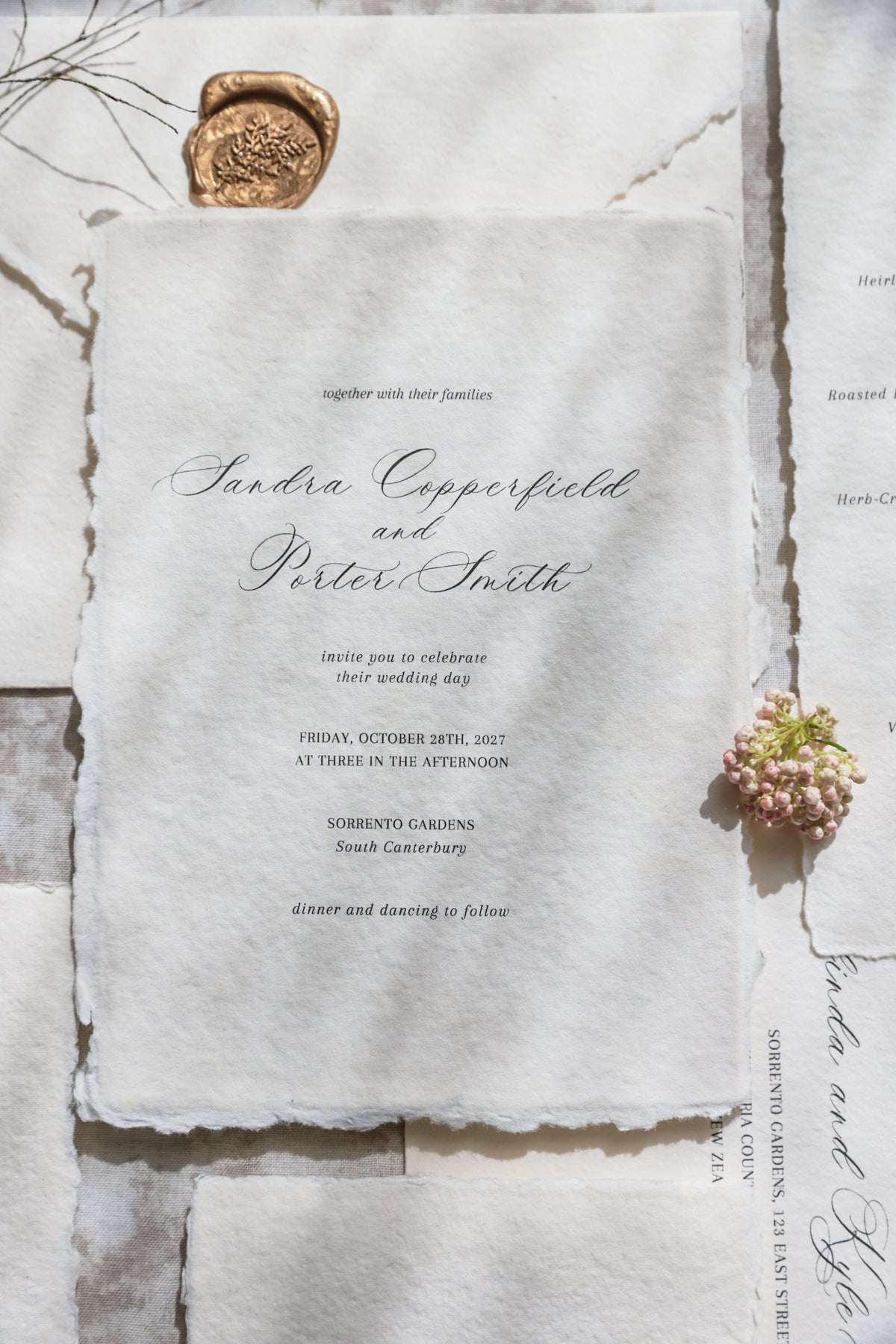 'Sandra' Handmade Paper Wedding Invitation