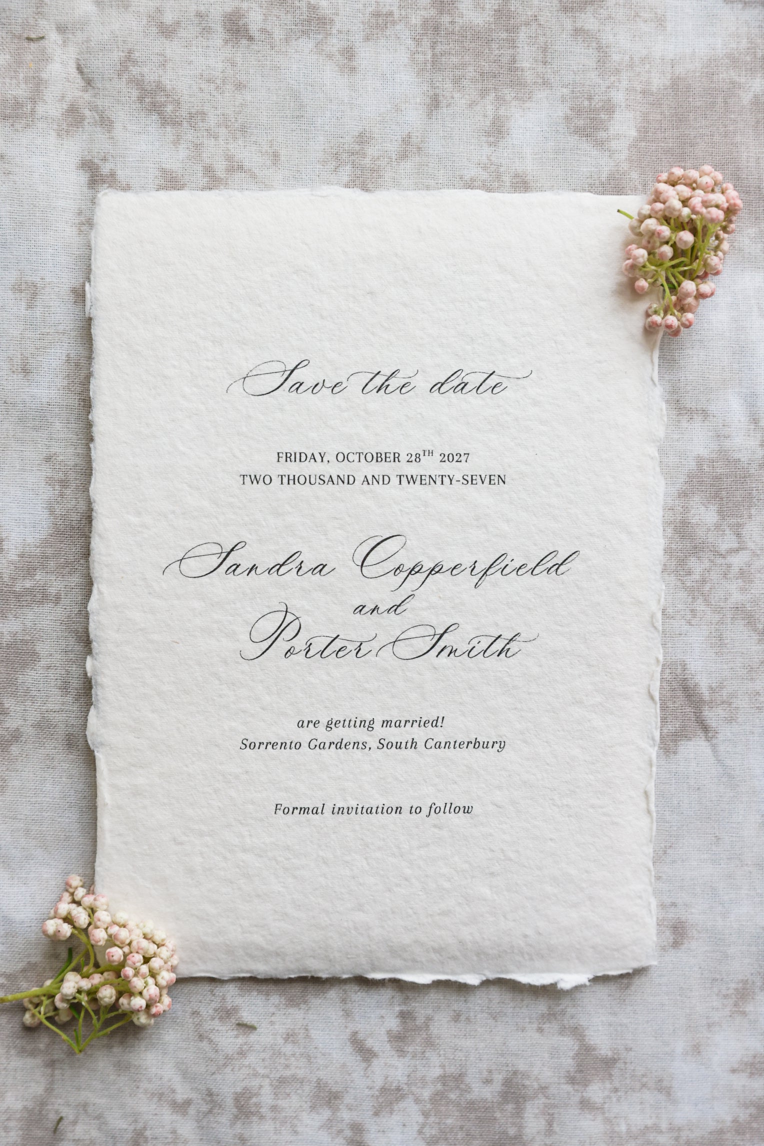 'Sandra' Handmade Paper Wedding Invitation