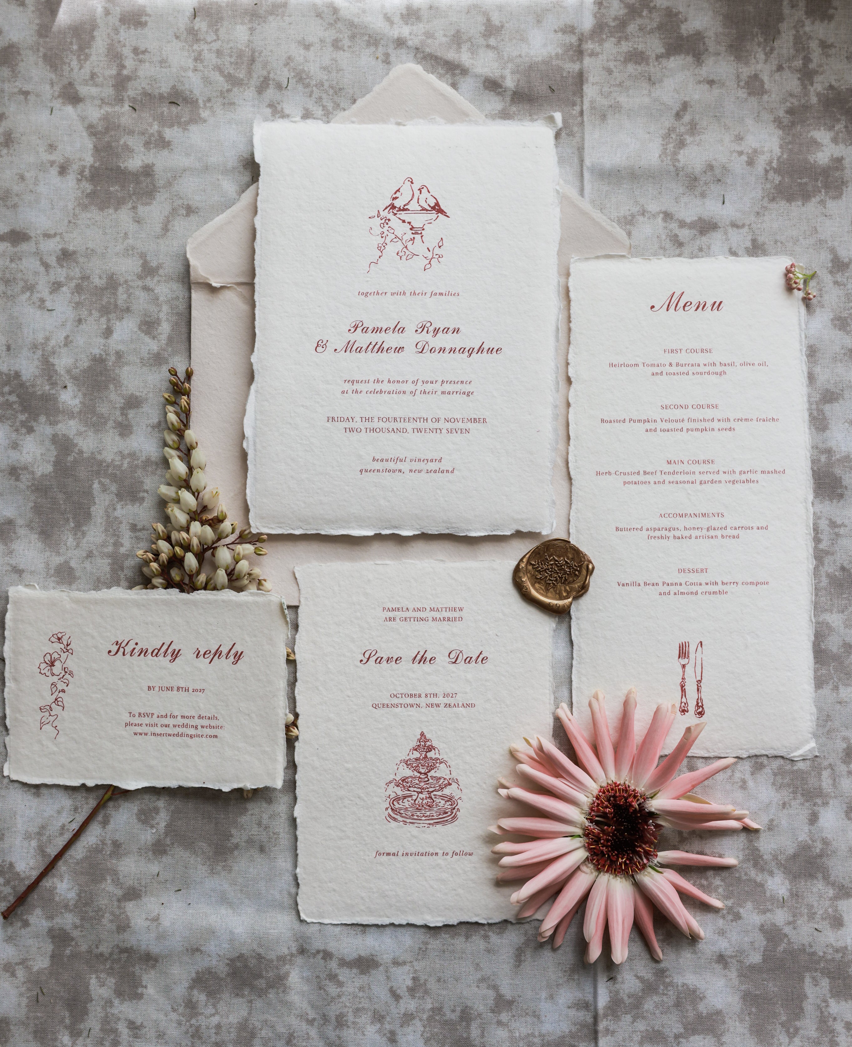 'Pamela' Handmade Paper Wedding Invitation