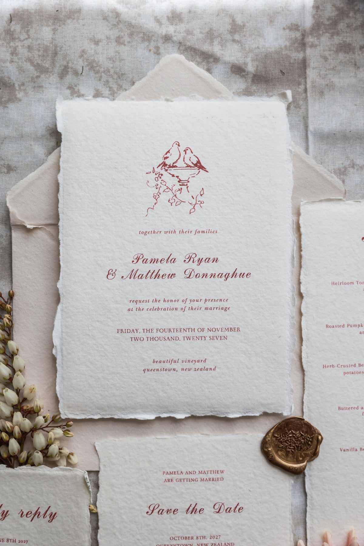 'Pamela' Handmade Paper Wedding Invitation