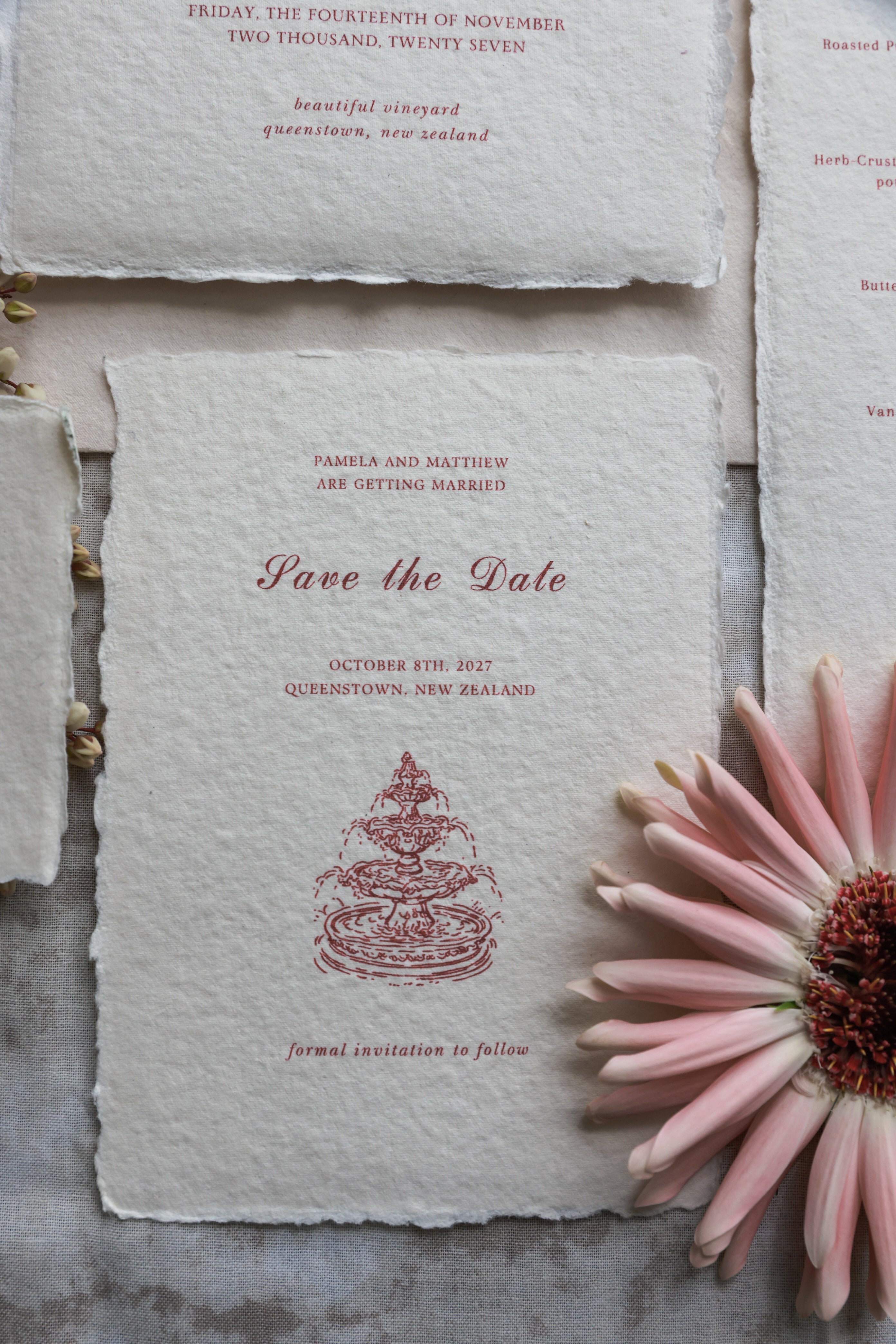 'Pamela' Handmade Paper Wedding Invitation