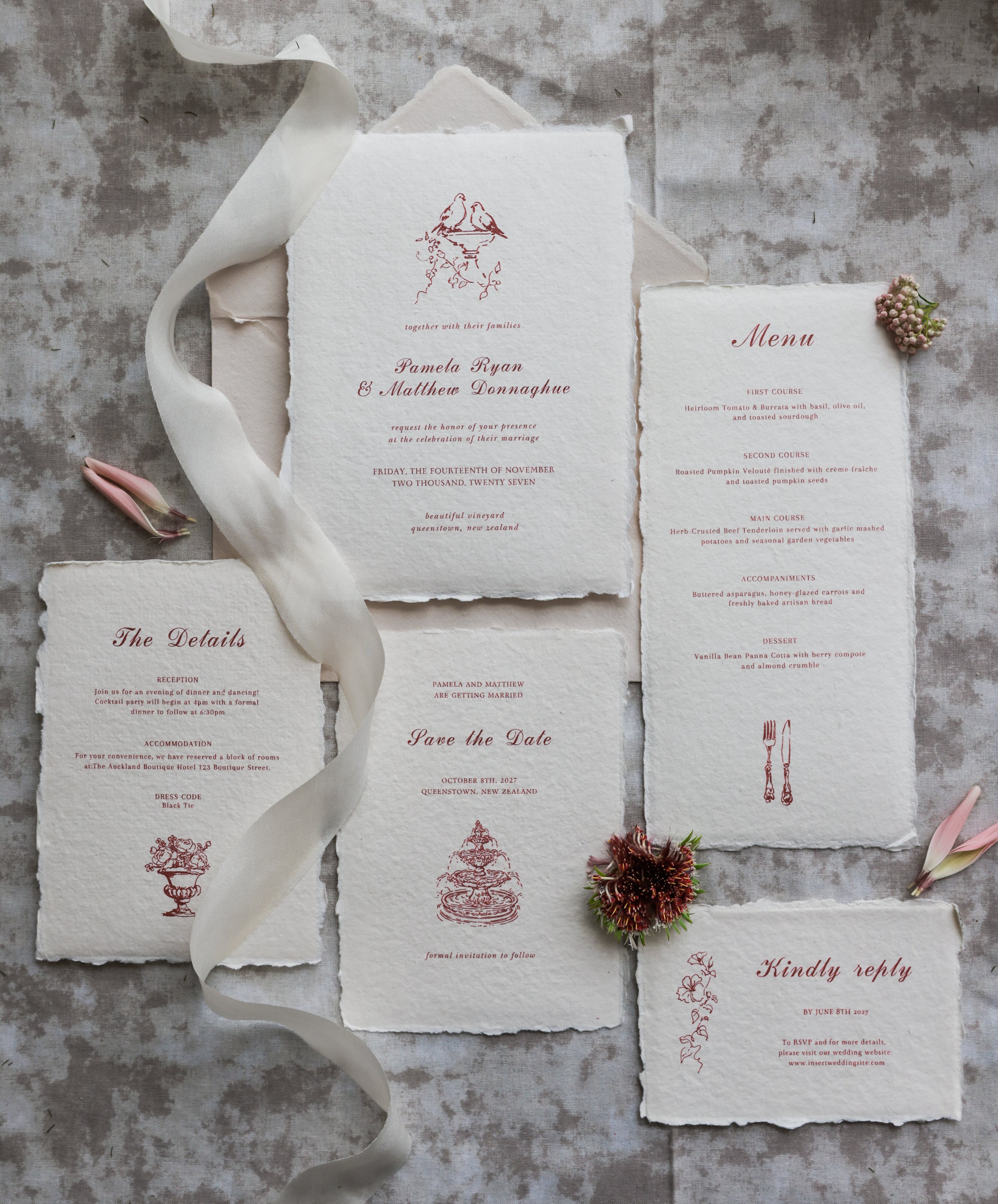 'Pamela' Handmade Paper Wedding Invitation