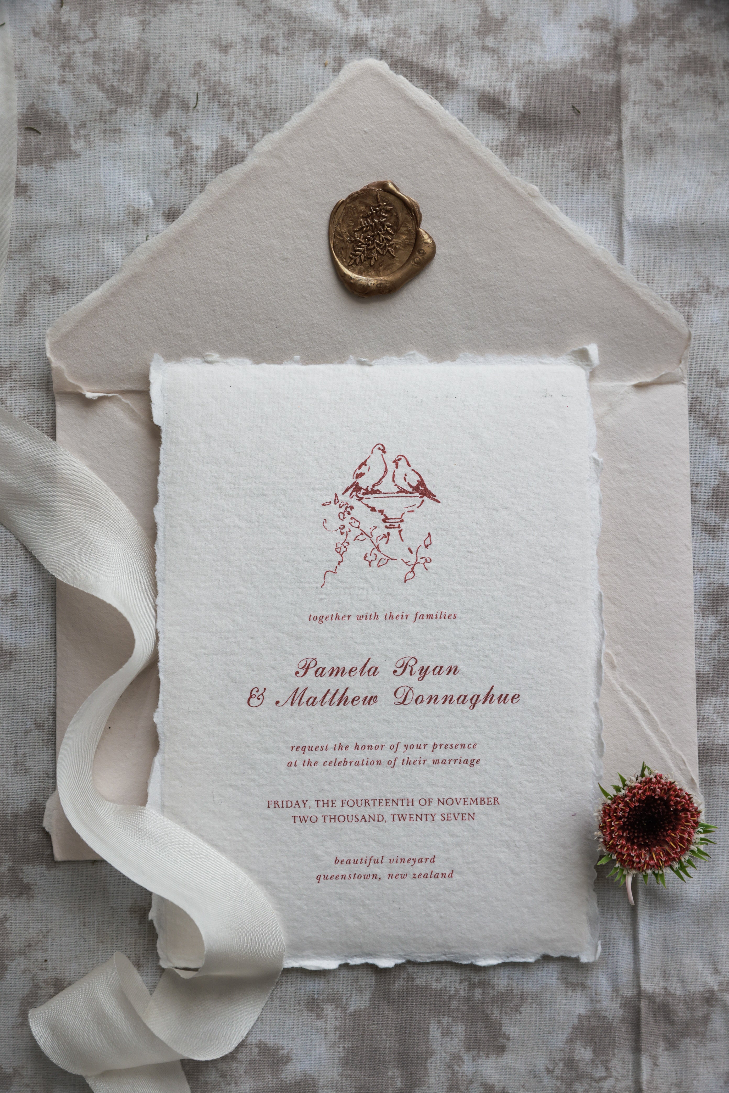 'Pamela' Handmade Paper Wedding Invitation