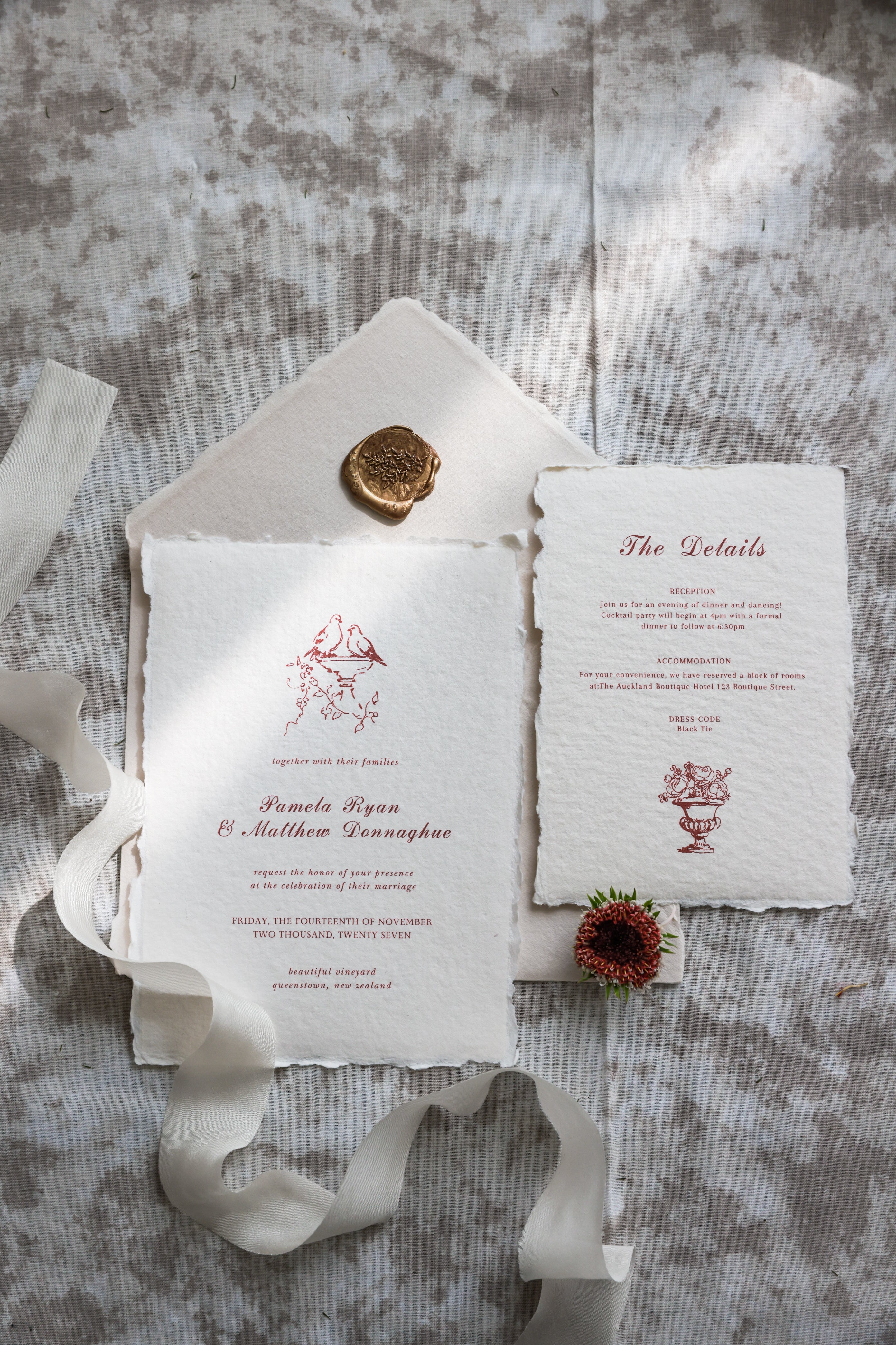 'Pamela' Handmade Paper Wedding Invitation