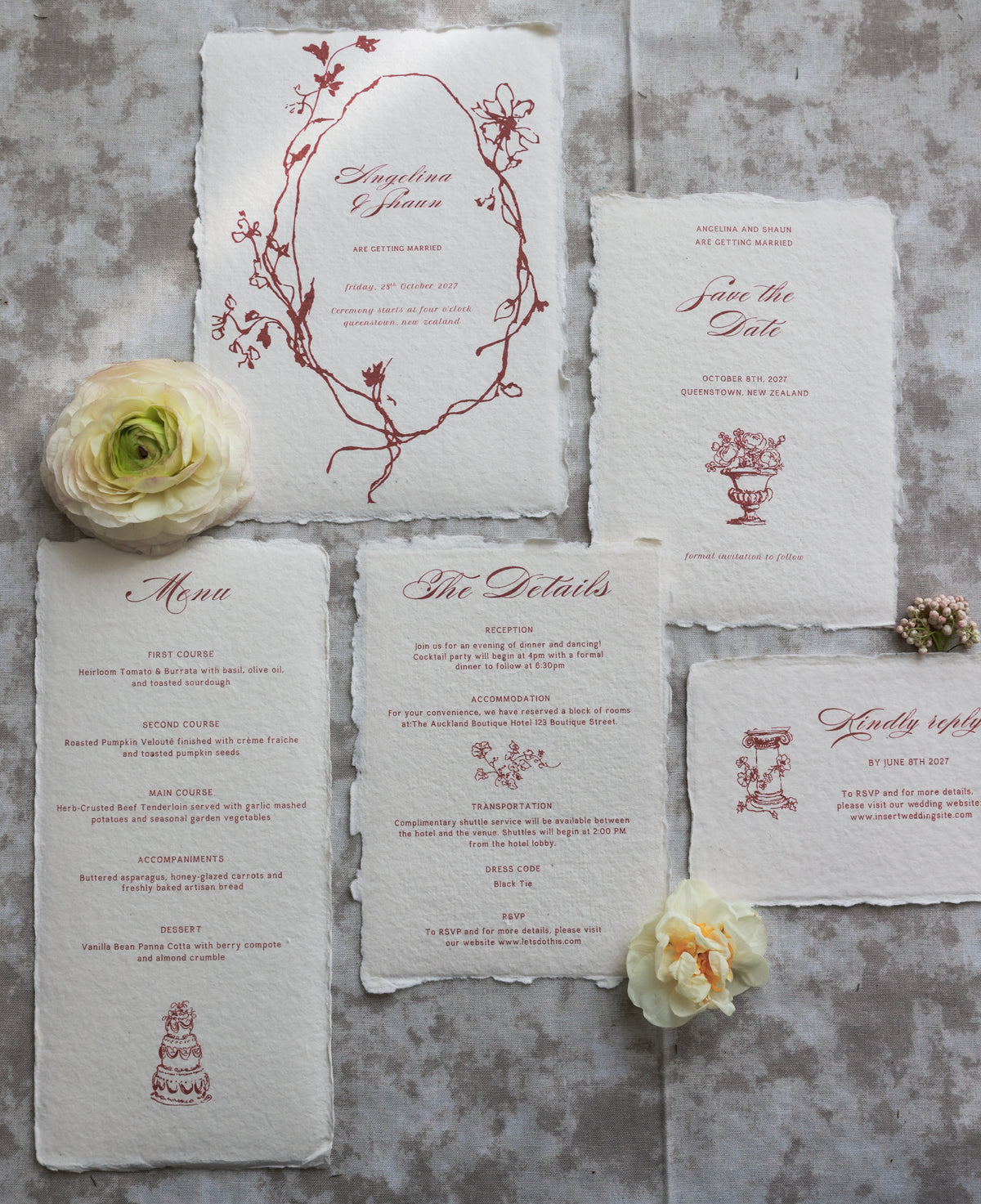 'Angelina' Handmade Paper Wedding Invitation