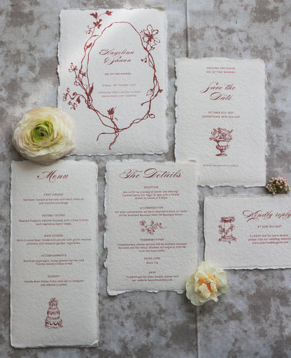 'Angelina' Handmade Paper Wedding Invitation