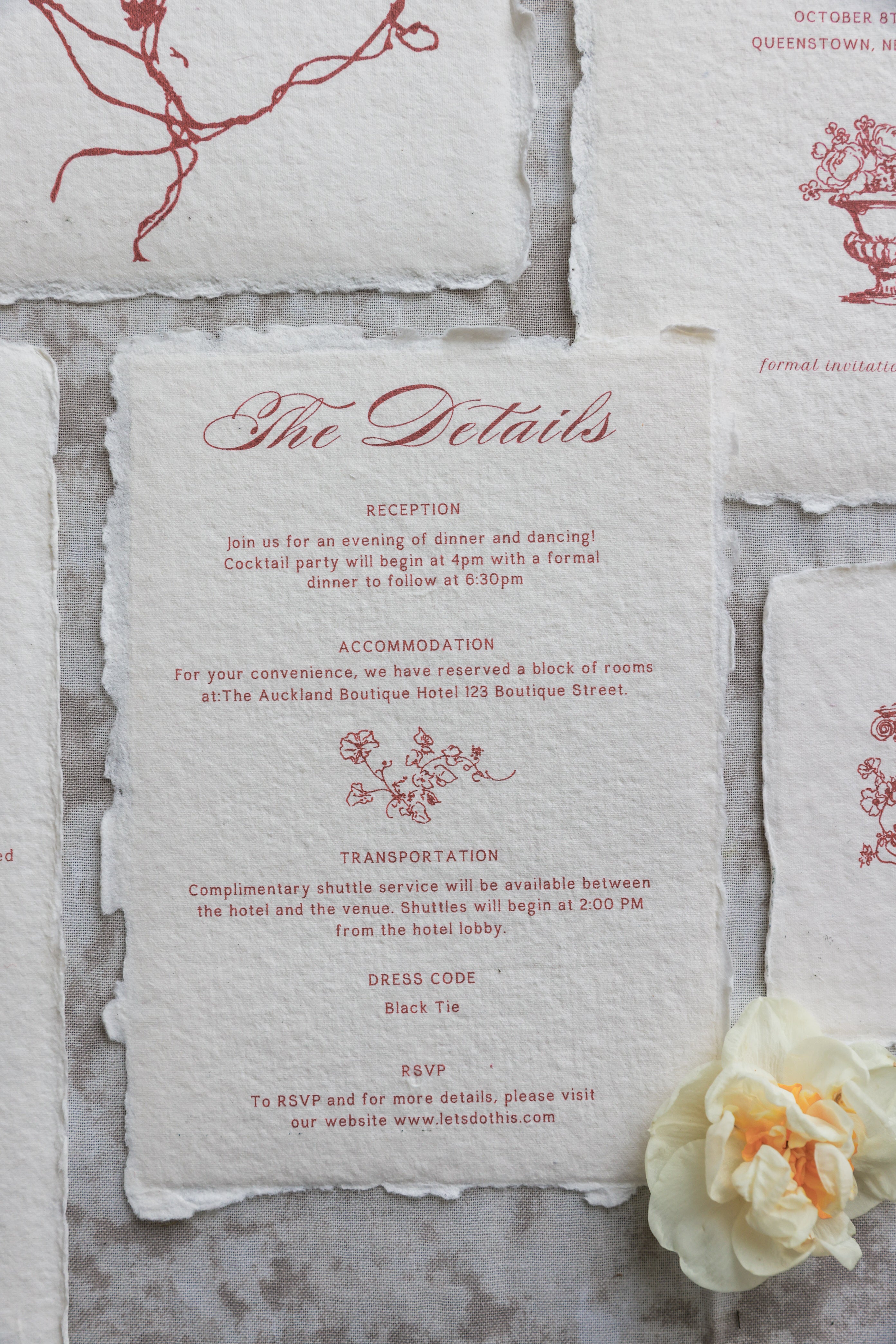 'Angelina' Handmade Paper Wedding Invitation