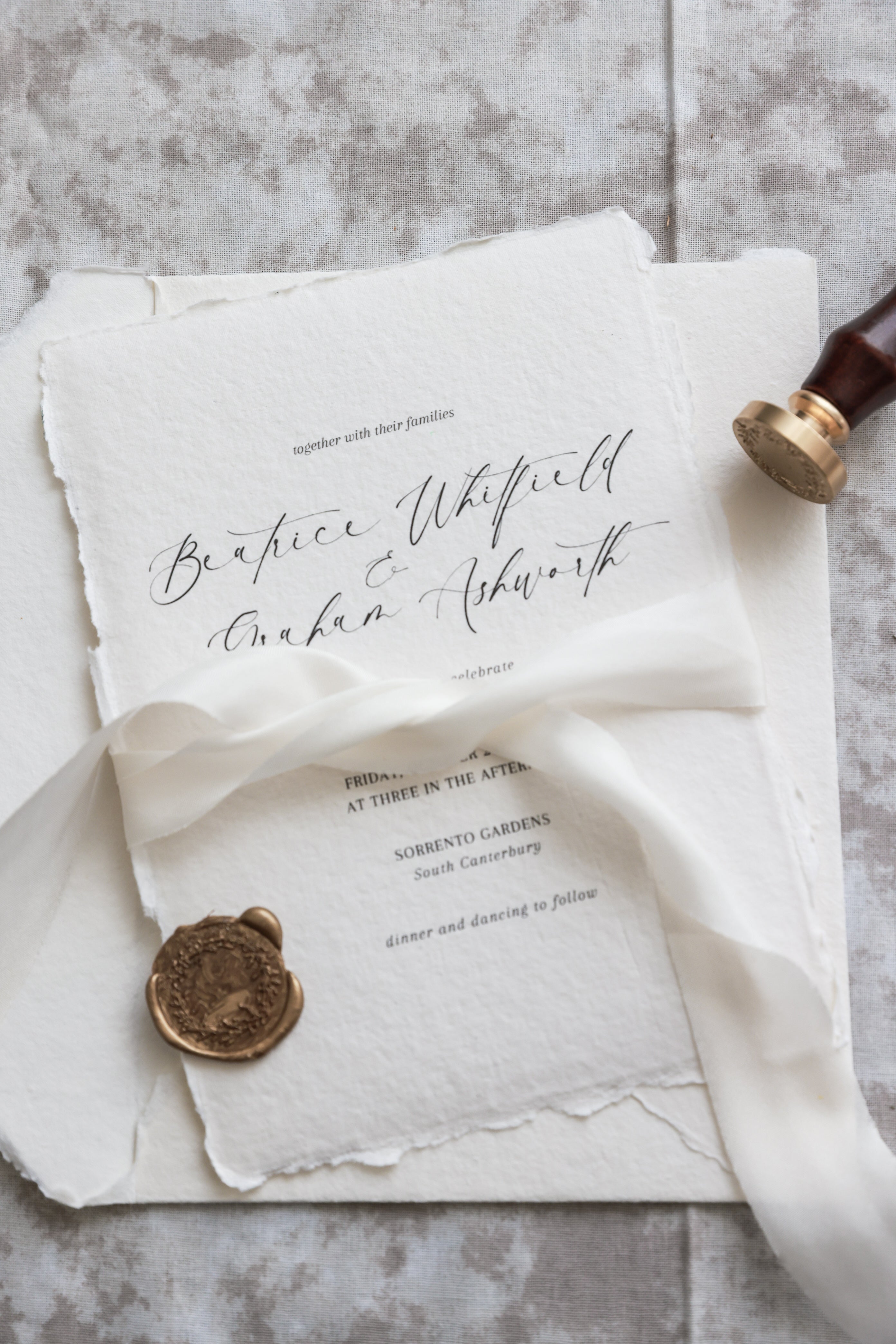 'Beatrice' Calligraphy Style Handmade Paper Wedding Invitation