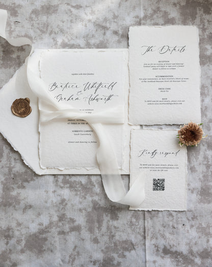 'Beatrice' Calligraphy Style Handmade Paper Wedding Invitation