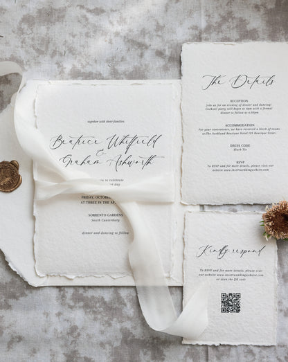 'Beatrice' Calligraphy Style Handmade Paper Wedding Invitation