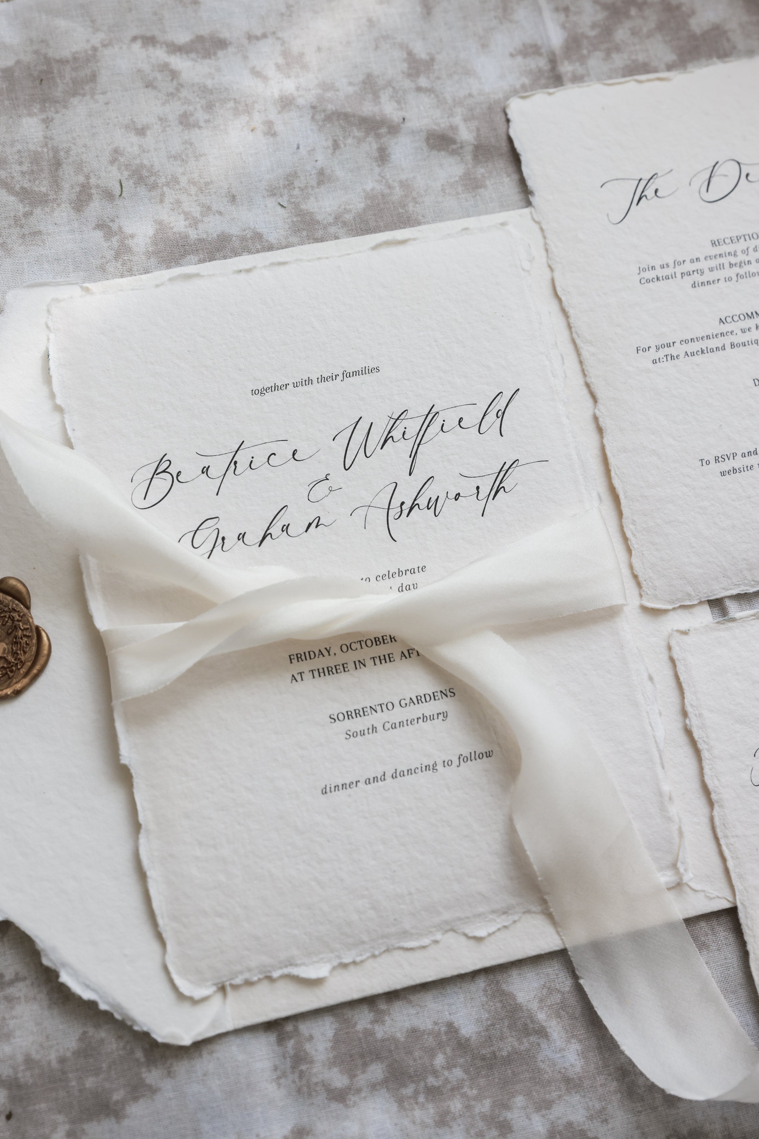 'Beatrice' Calligraphy Style Handmade Paper Wedding Invitation