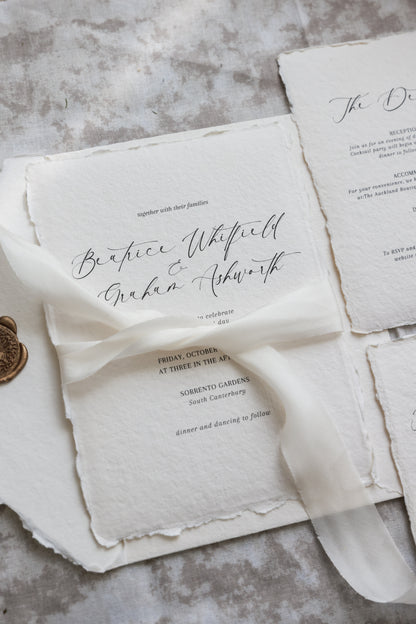 'Beatrice' Calligraphy Style Handmade Paper Wedding Invitation