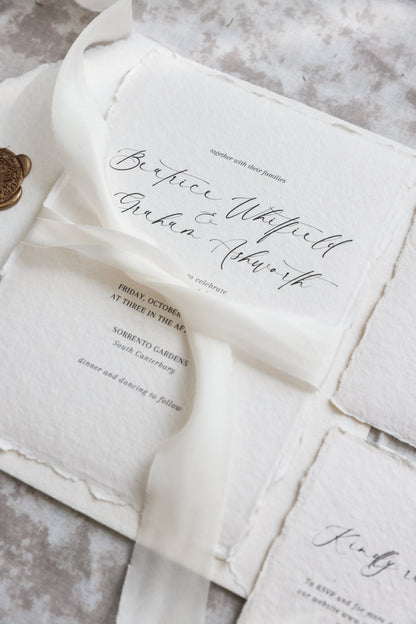 'Beatrice' Calligraphy Style Handmade Paper Wedding Invitation