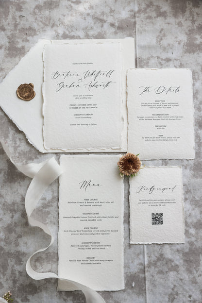 'Beatrice' Calligraphy Style Handmade Paper Wedding Invitation