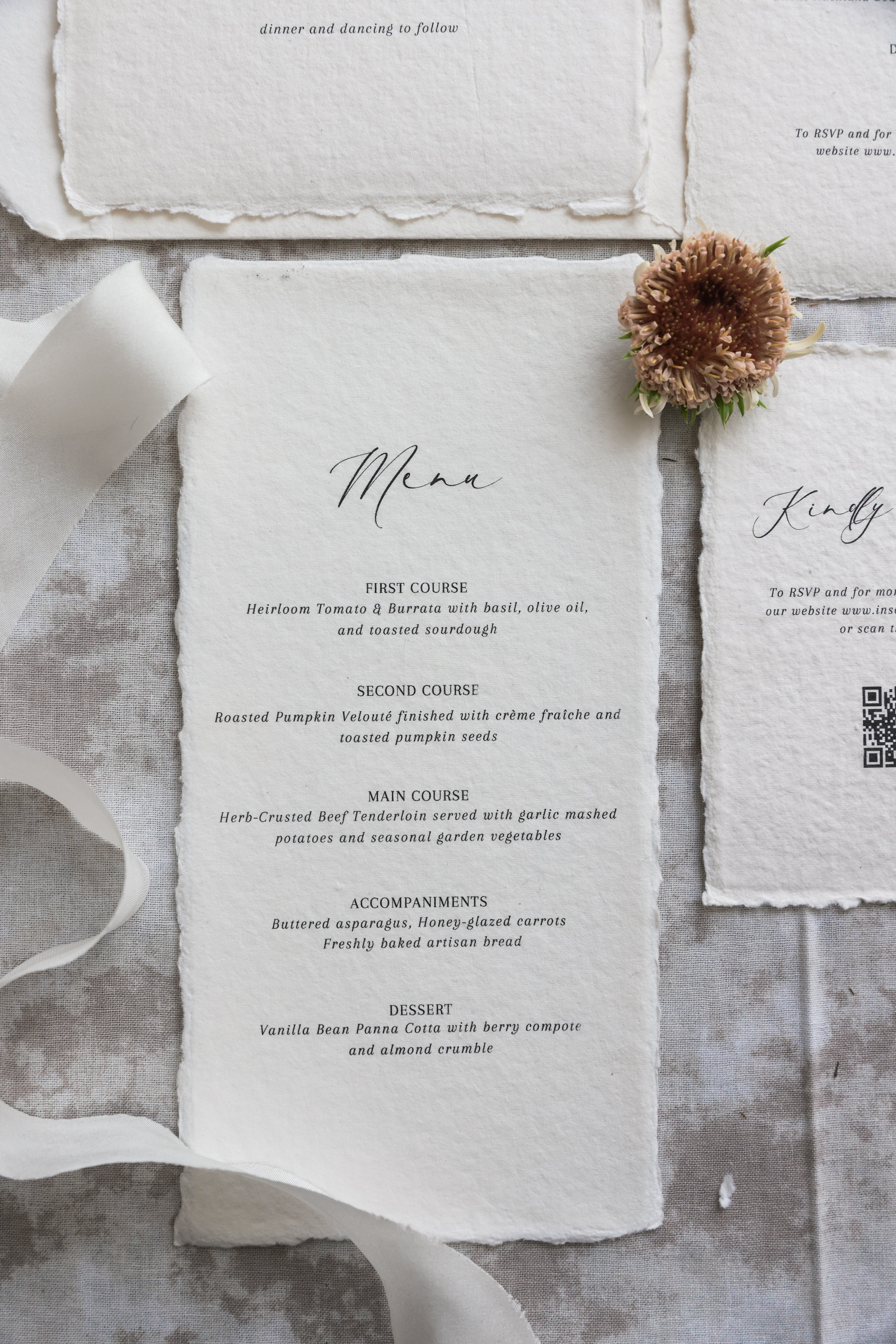 'Beatrice' Calligraphy Style Handmade Paper Wedding Invitation