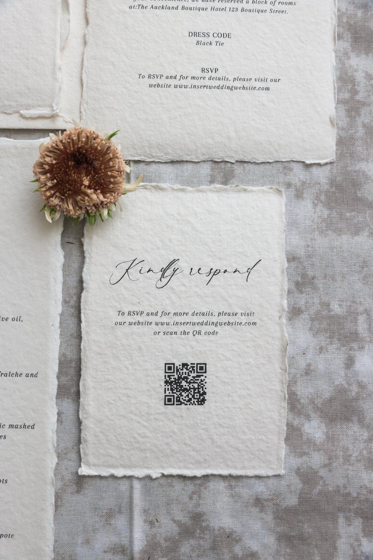 'Beatrice' Calligraphy Style Handmade Paper Wedding Invitation