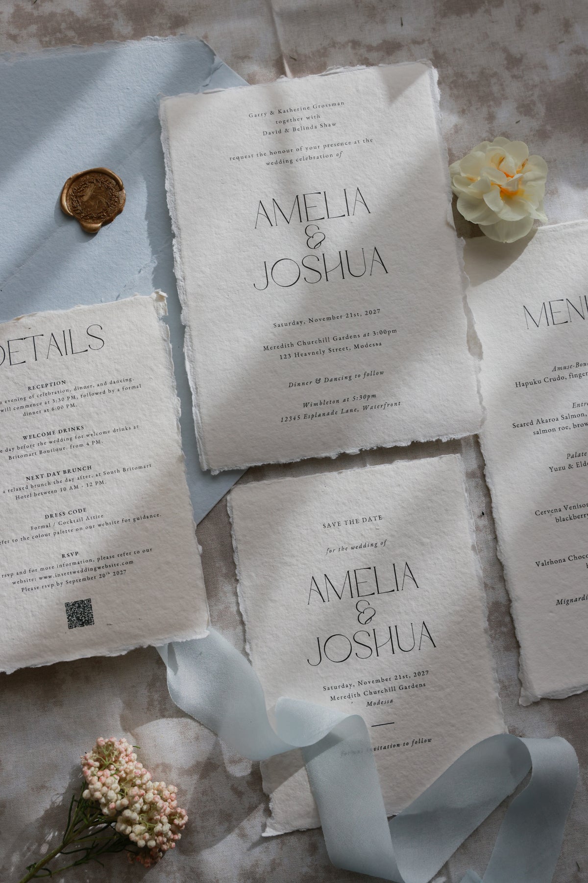 'Amelia' Handmade Paper Wedding Stationery Invitation Suite