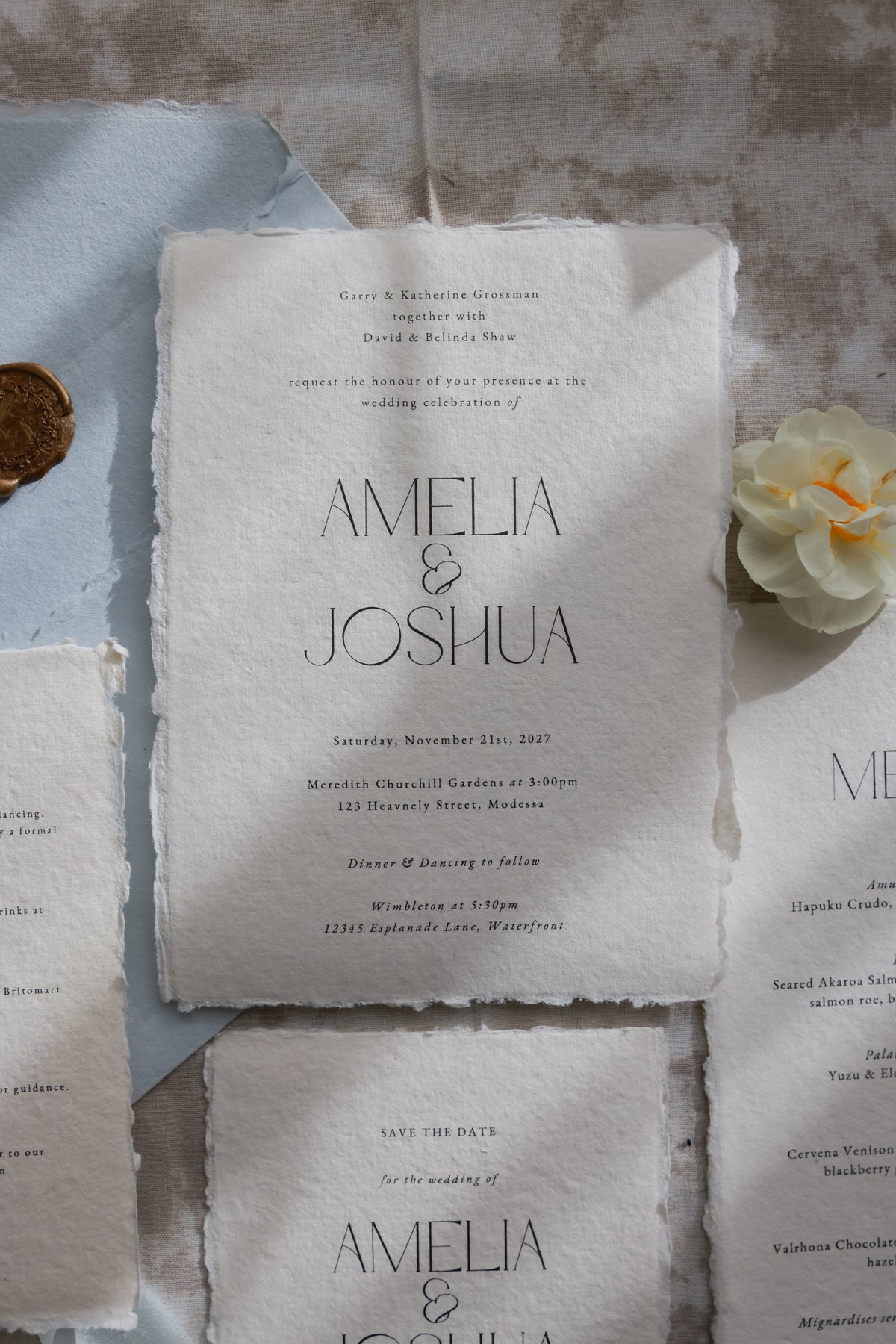'Amelia' Handmade Paper Wedding Stationery Invitation Suite