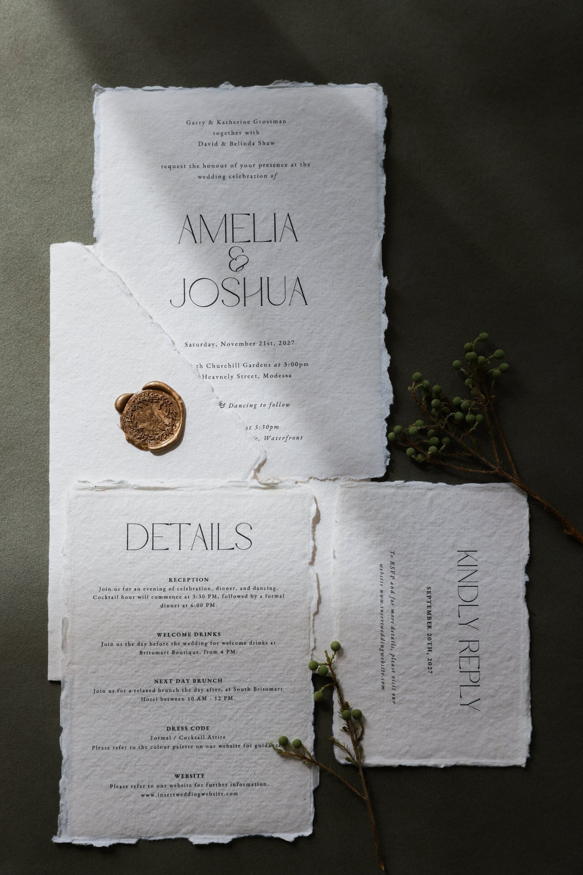 'Amelia' Handmade Paper Wedding Stationery Invitation Suite