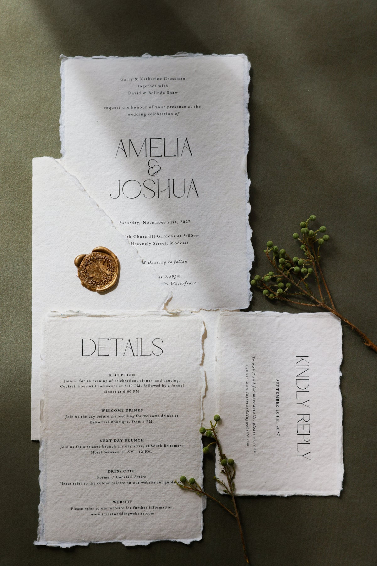 'Amelia' Handmade Paper Wedding Stationery Invitation Suite