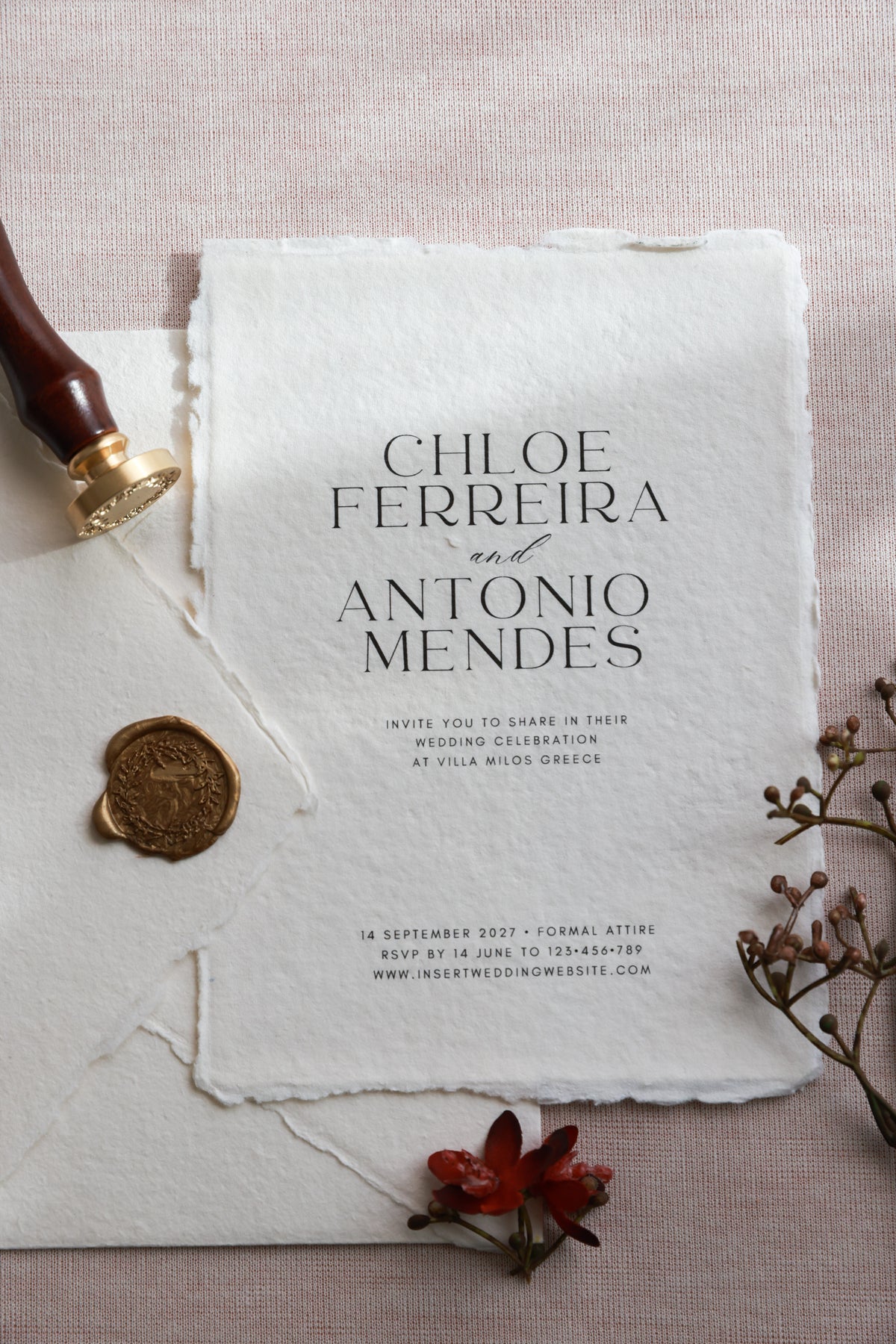 'Chloe' Handmade Paper Wedding Stationery Invitation