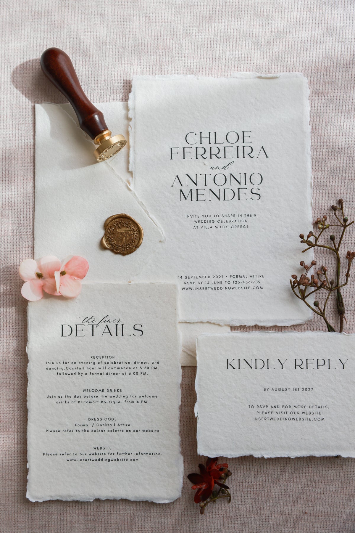 'Chloe' Handmade Paper Wedding Stationery Invitation
