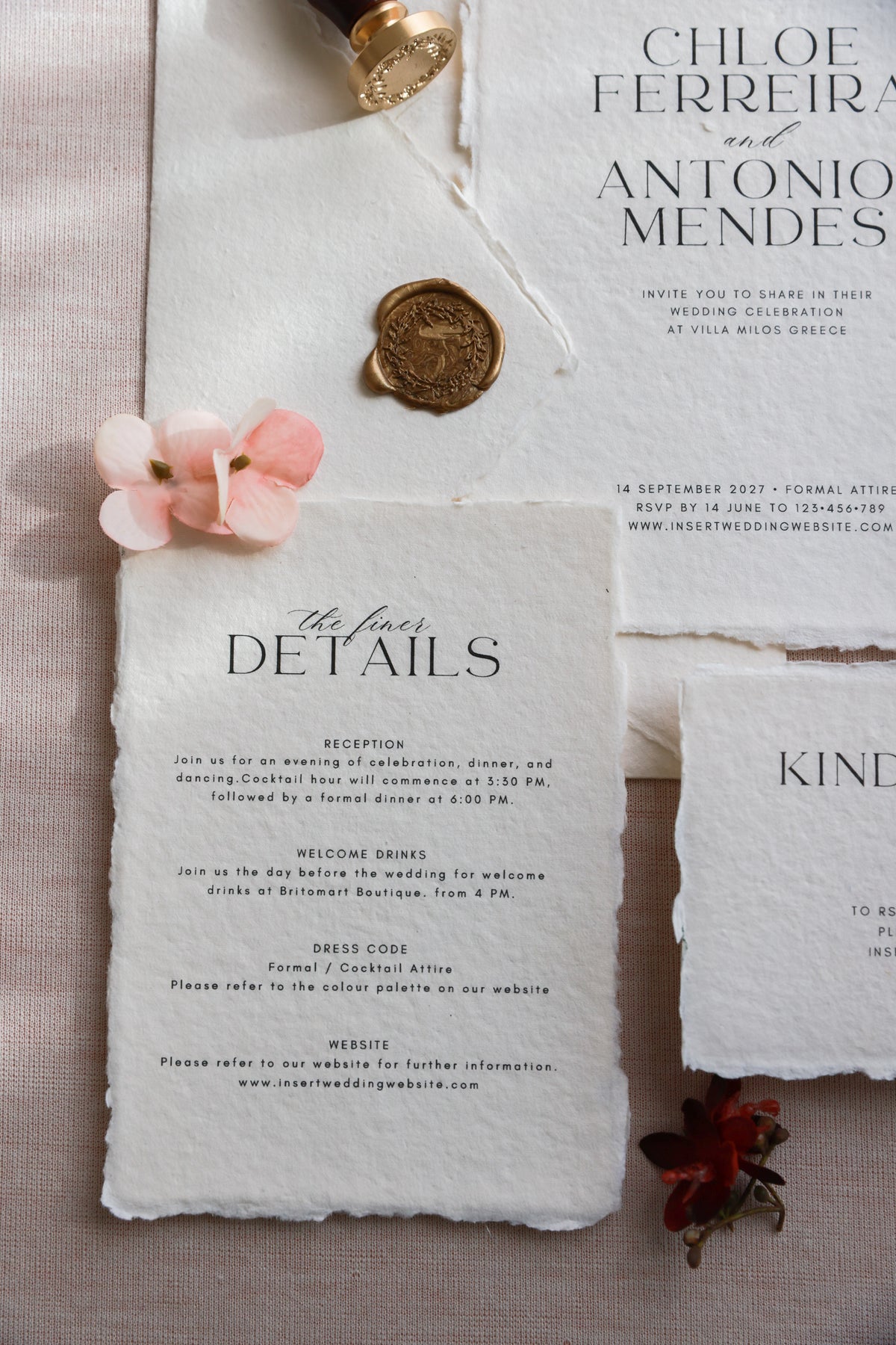 'Chloe' Handmade Paper Wedding Stationery Invitation