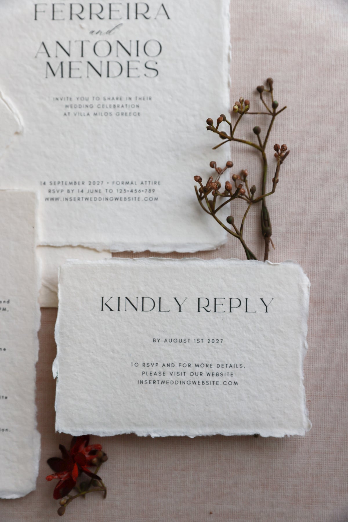 'Chloe' Handmade Paper Wedding Stationery Invitation