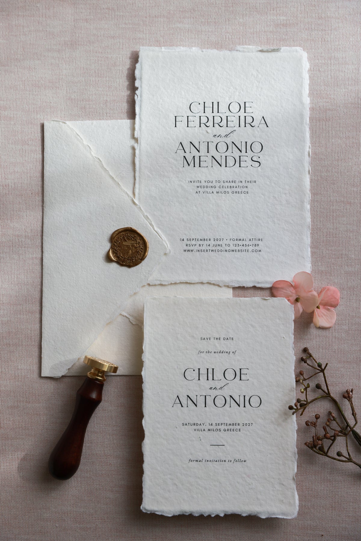 'Chloe' Handmade Paper Wedding Stationery Invitation