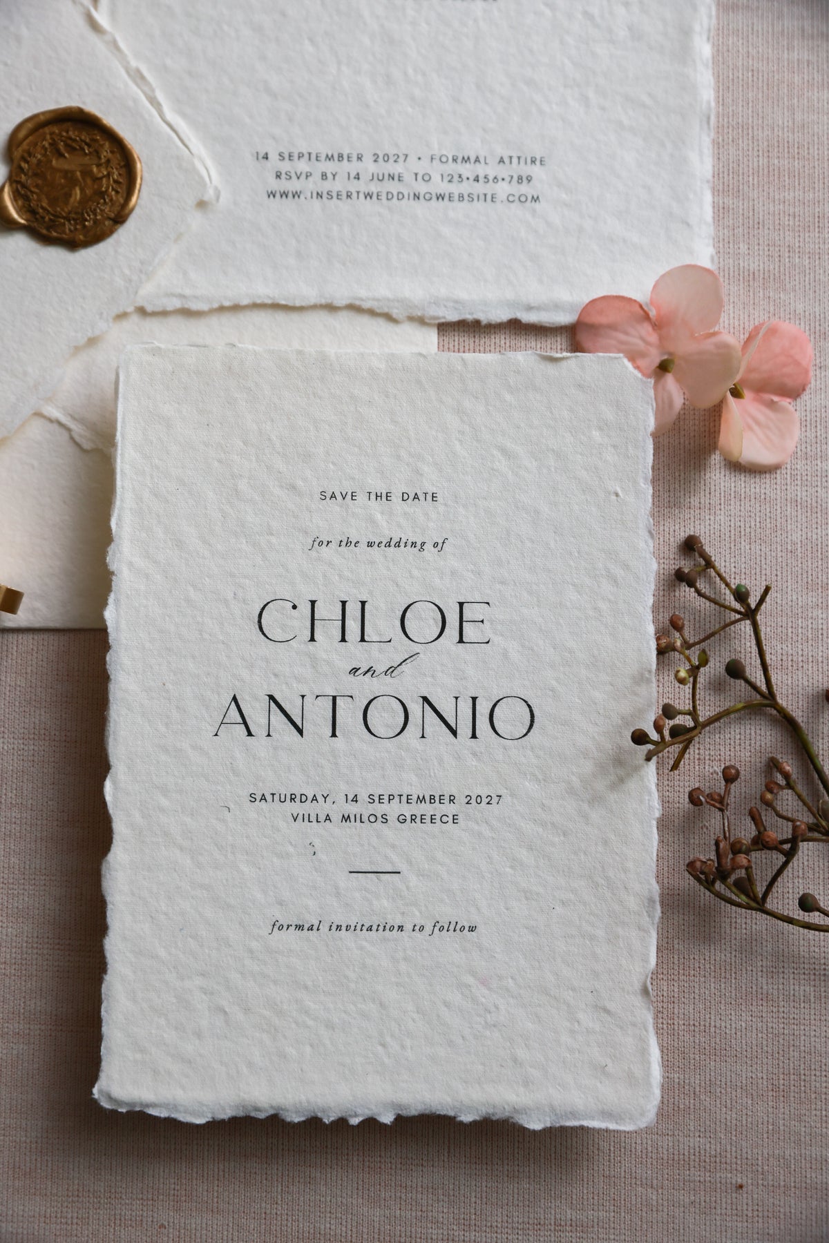 'Chloe' Handmade Paper Wedding Stationery Invitation