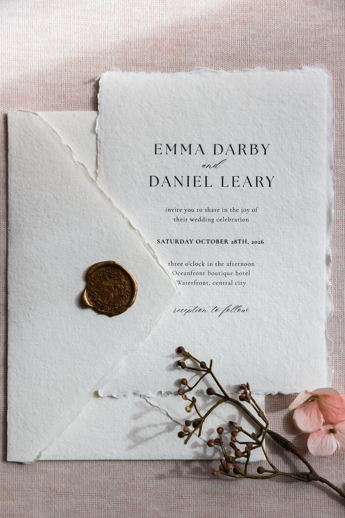 'Emma' Handmade Paper Wedding Stationery Invitation