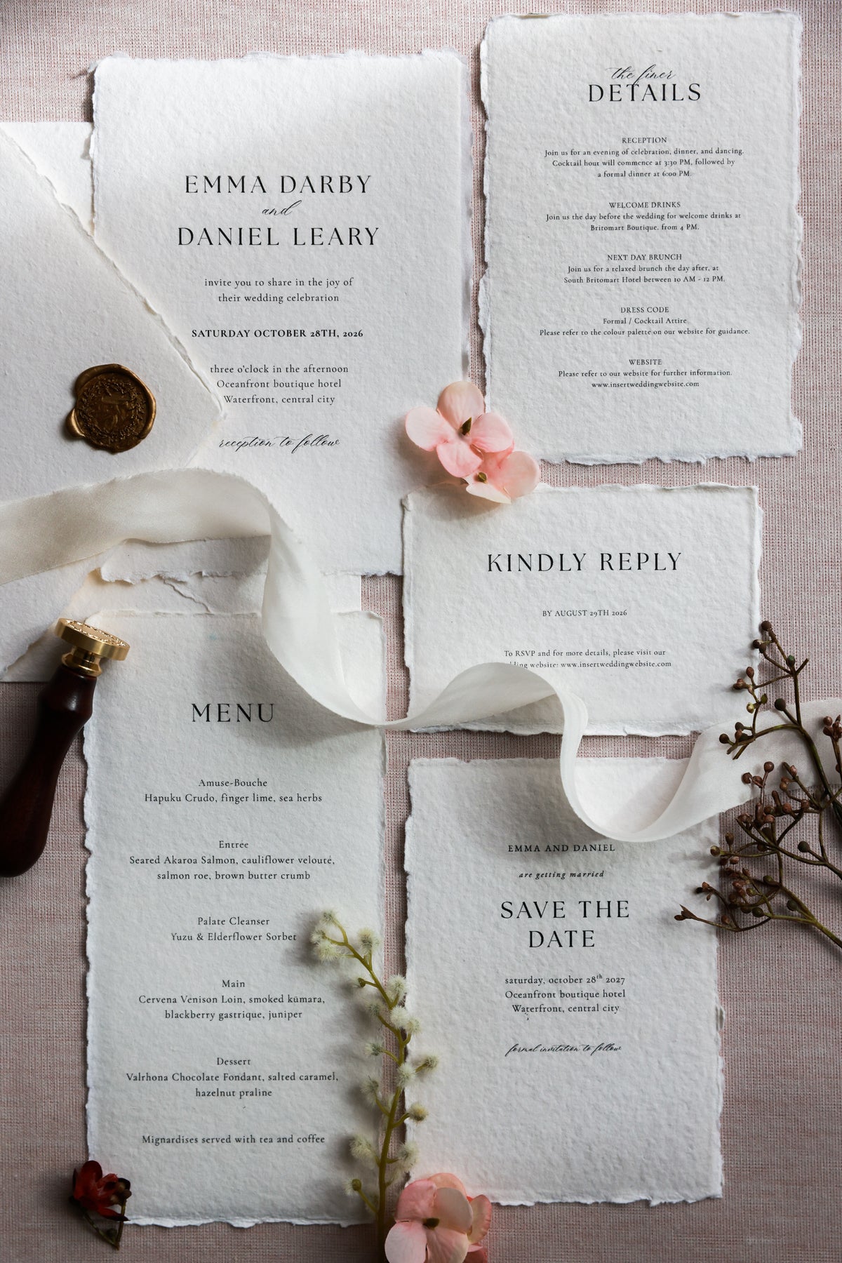 'Emma' Handmade Paper Wedding Stationery Invitation
