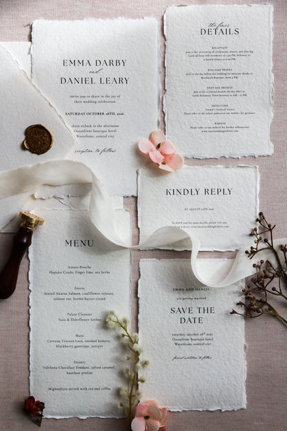'Emma' Handmade Paper Wedding Stationery Invitation
