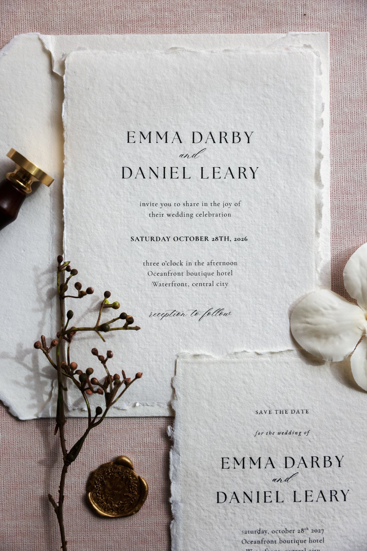 'Emma' Handmade Paper Wedding Stationery Invitation