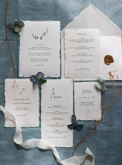 'Alice' Botanical Handmade Paper Wedding Stationery Invitation