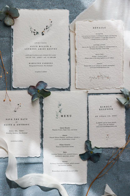 'Alice' Botanical Handmade Paper Wedding Stationery Invitation