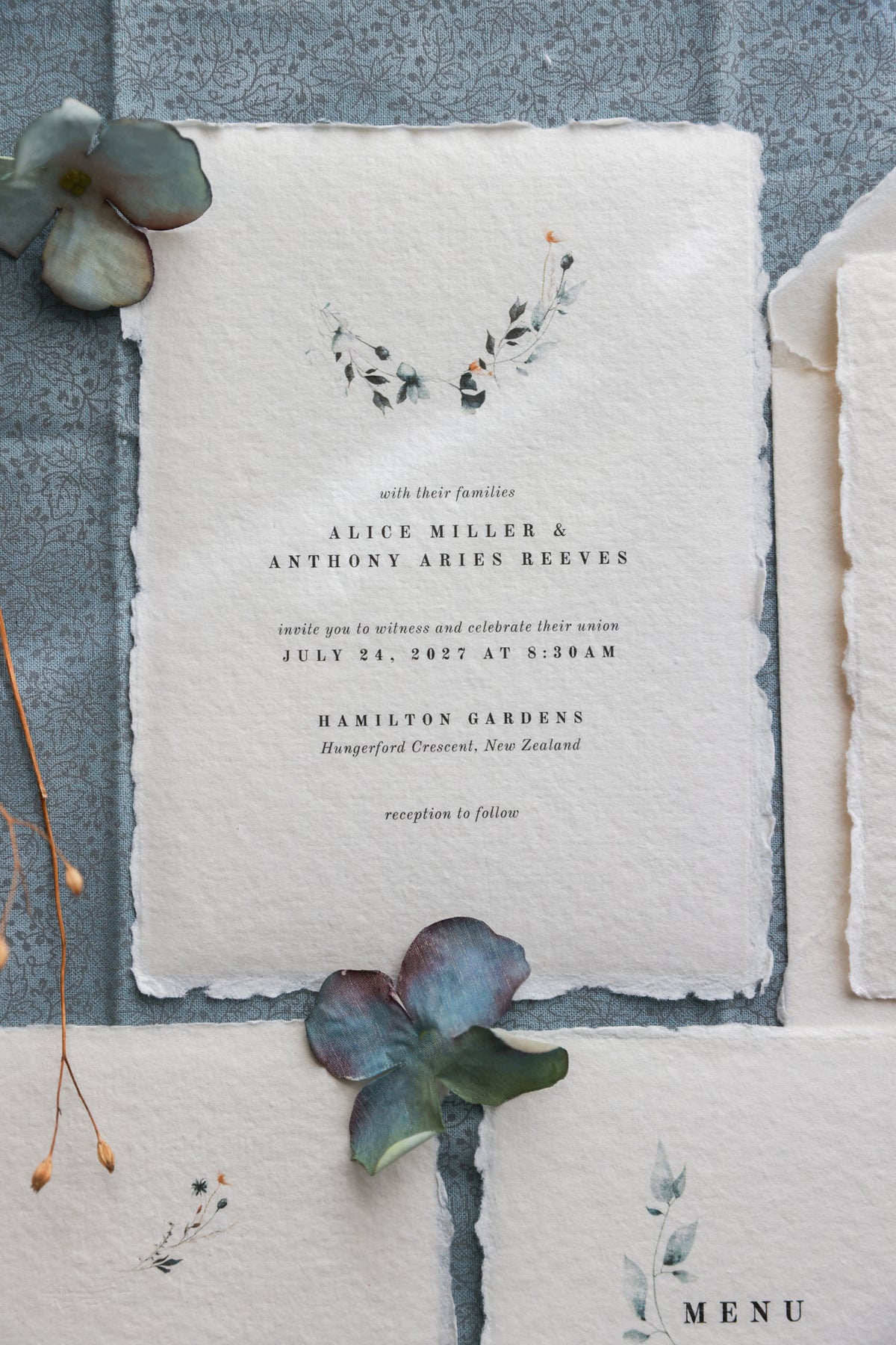 'Alice' Botanical Handmade Paper Wedding Stationery Invitation