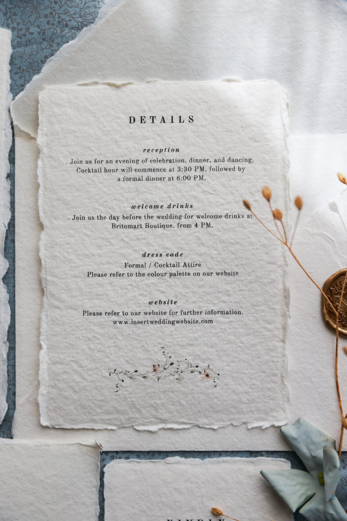 'Alice' Botanical Handmade Paper Wedding Stationery Invitation