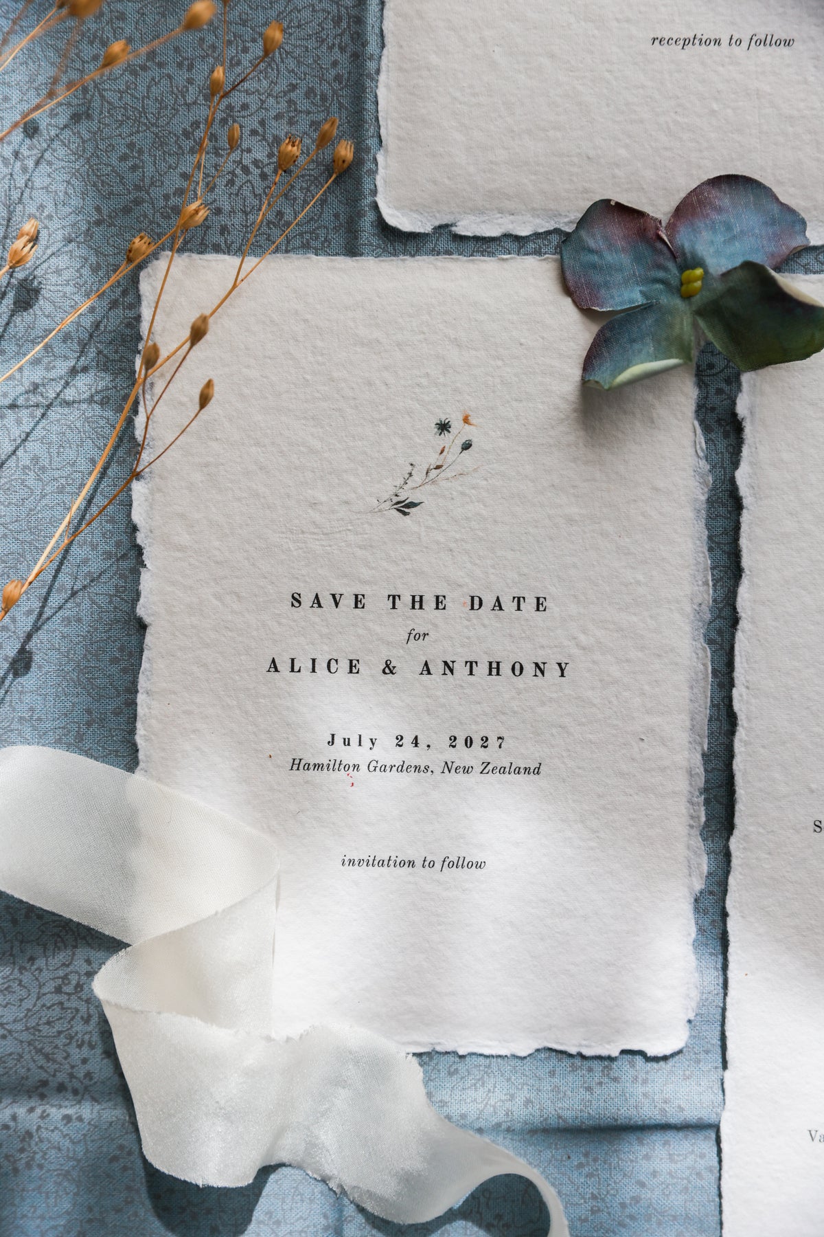 'Alice' Botanical Handmade Paper Wedding Stationery Invitation
