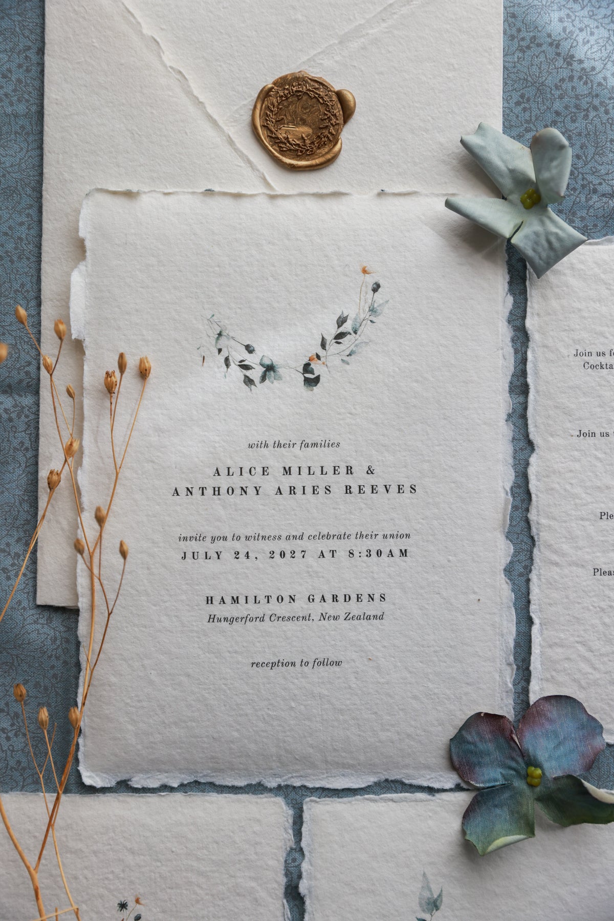 'Alice' Botanical Handmade Paper Wedding Stationery Invitation