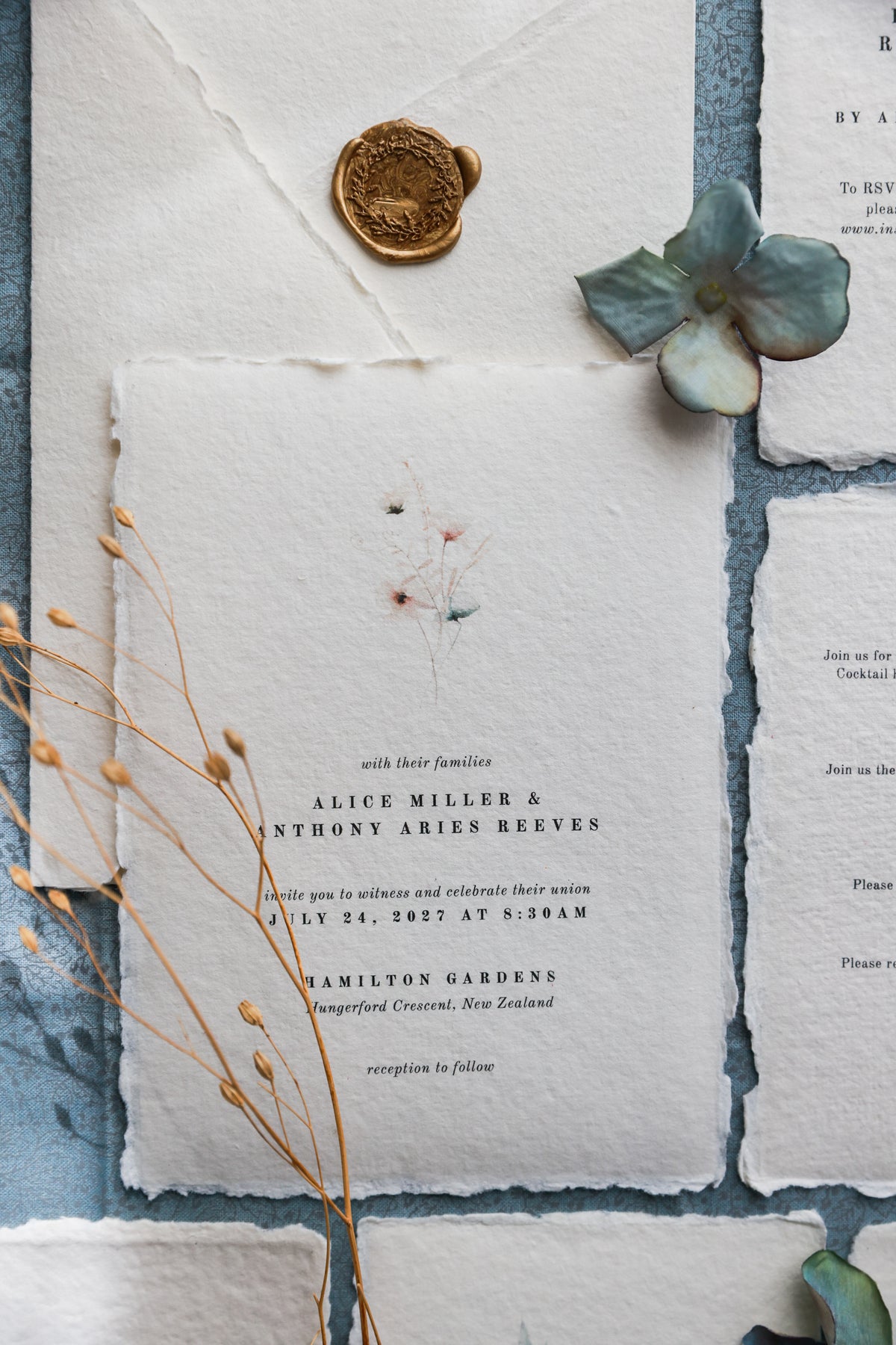 'Alice' Botanical Handmade Paper Wedding Stationery Invitation