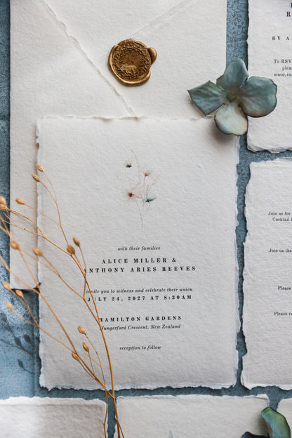 'Alice' Botanical Handmade Paper Wedding Stationery Invitation
