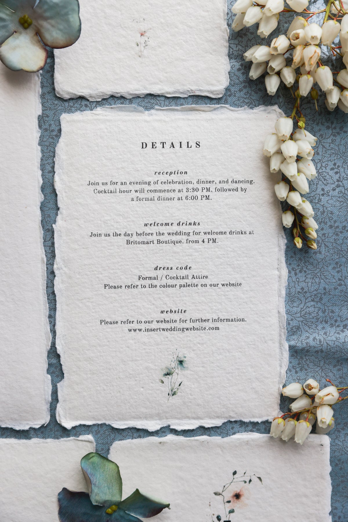'Alice' Botanical Handmade Paper Wedding Stationery Invitation