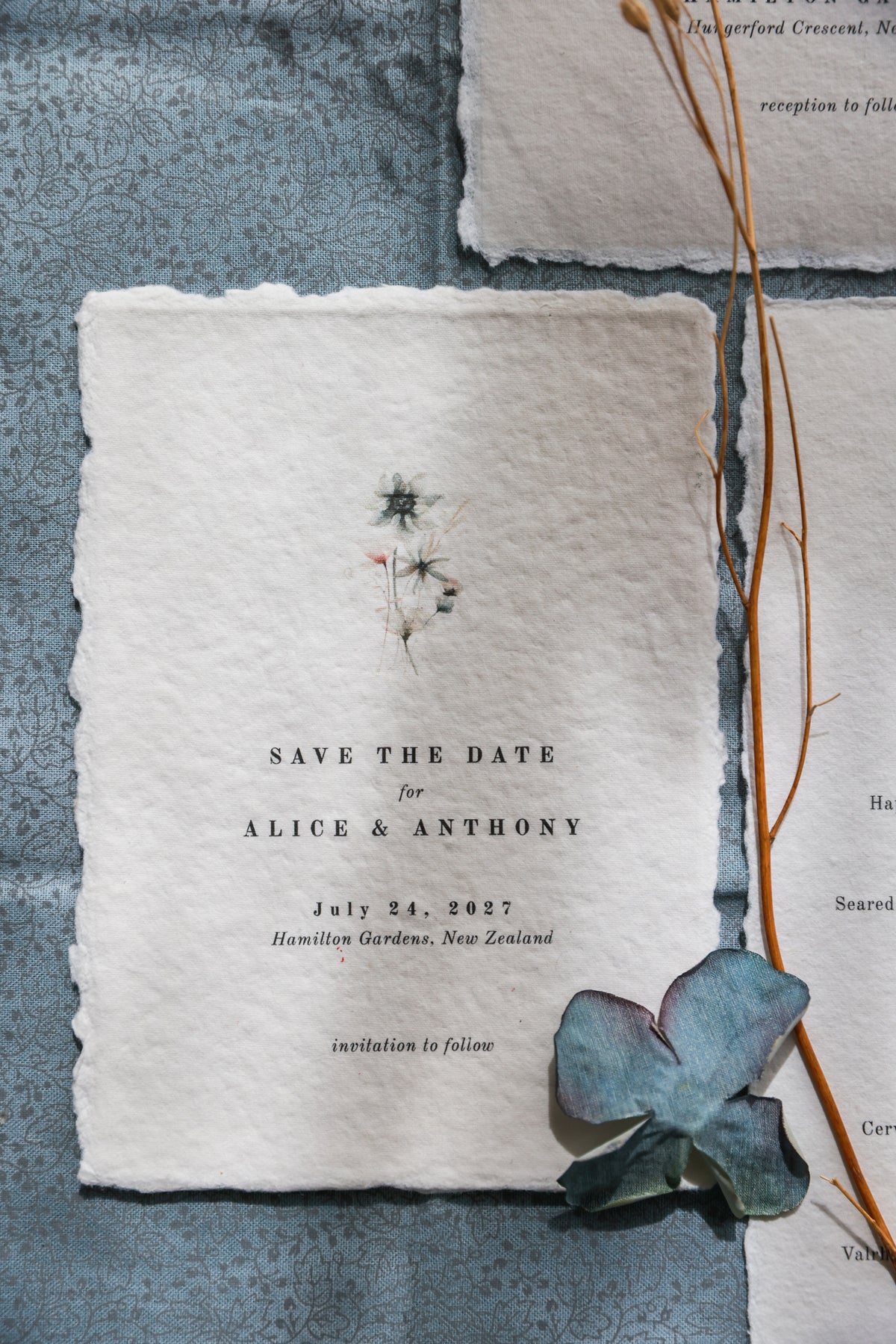 'Alice' Botanical Handmade Paper Wedding Stationery Invitation