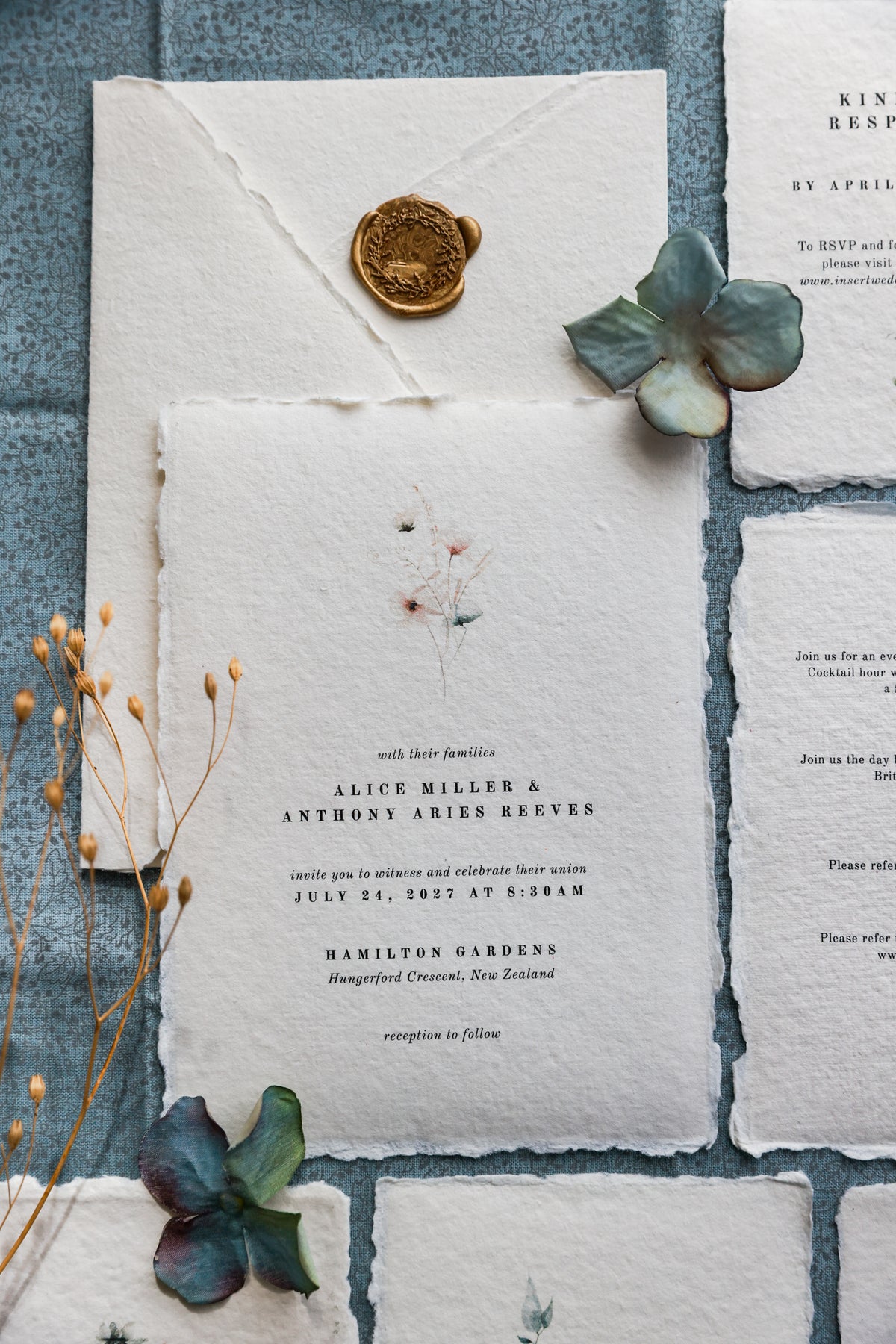 'Alice' Botanical Handmade Paper Wedding Stationery Invitation