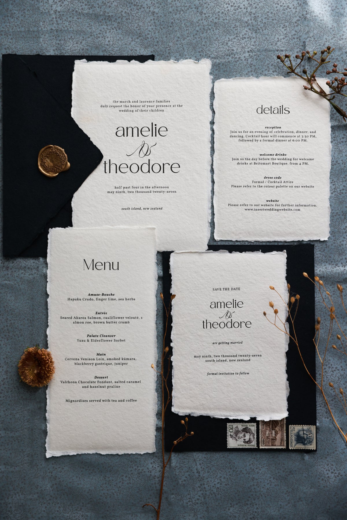 'Amelie' Handmade Paper Wedding Stationery Invitation